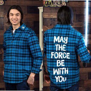 Cakeworthy Disney Star Wars The Force Blue Plaid Flannel Shirt 4XL